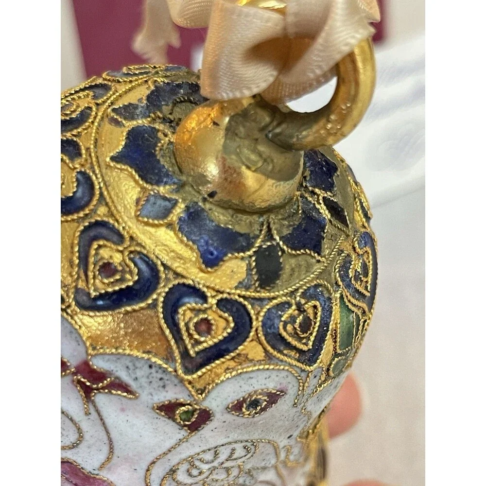 Cloisonne Enamel Bell Floral Dove NYCO Victorian Style Box & Card 3